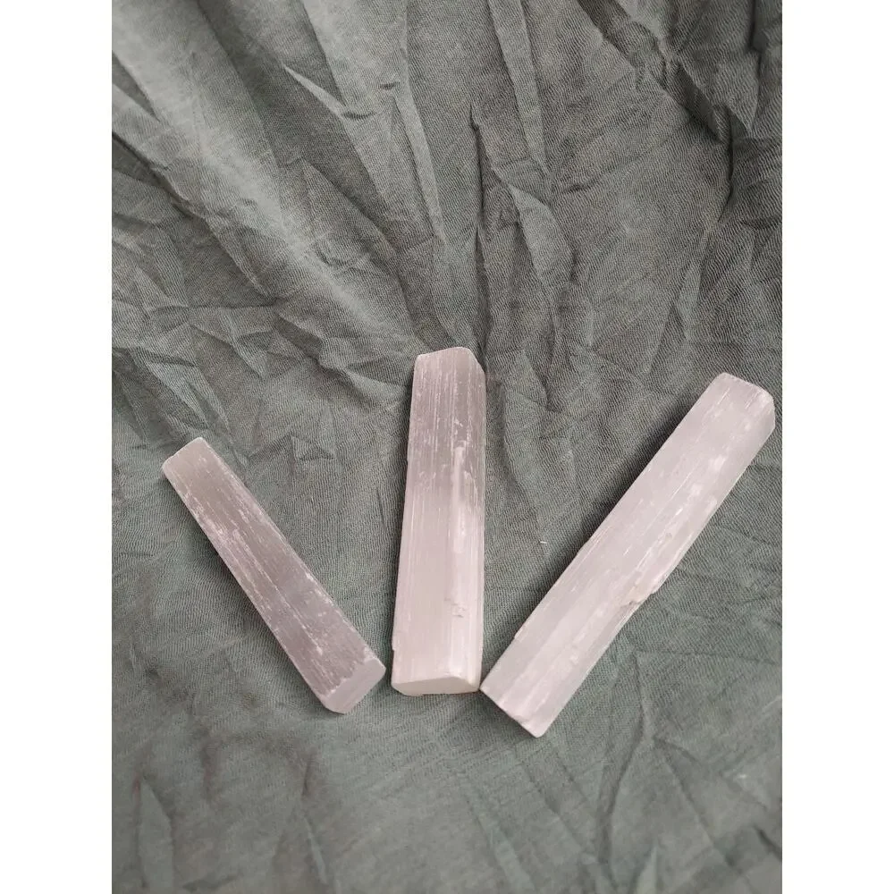 Selenite Crystal Wands Sticks Lot of 3 Raw Natural 4 Inch Cleansing Reiki